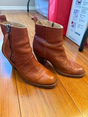 Acne Brown Leather Ankle Booties with Side Zip